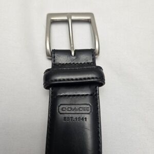 Coach Black Calfskin Leather Belt Solid Brass Silvertone Buckle 5953 D10 Size 42